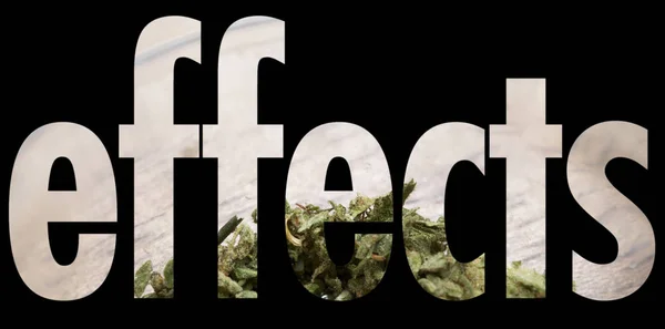 Effetti Lettering Con Marijuana Essiccata Sfondo Nero — Foto Stock