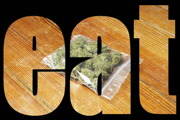 Cartel Conceptual Con Texto Comer Sobre Fondo Marihuana —  Fotos de Stock