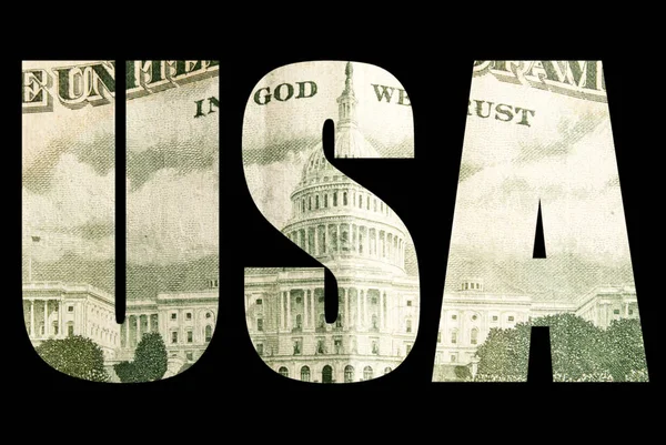 黒い背景に中にお金を持つアメリカの碑文 — ストック写真