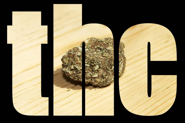 Thc Lettering Fundo Preto Com Maconha — Fotografia de Stock