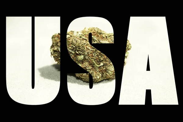 Usa Lettering Sfondo Nero Con Marijuana — Foto Stock