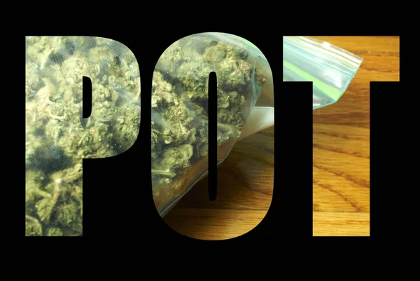 Lettrage Pot Sur Fond Noir Avec Marijuana — Photo