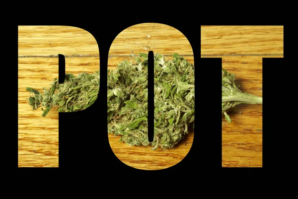 Lettrage Pot Sur Fond Noir Avec Marijuana — Photo