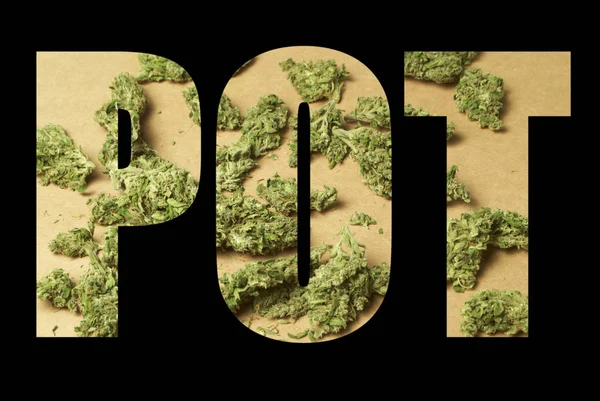 Pot Lettering Black Background Marijuana — Stock Photo, Image