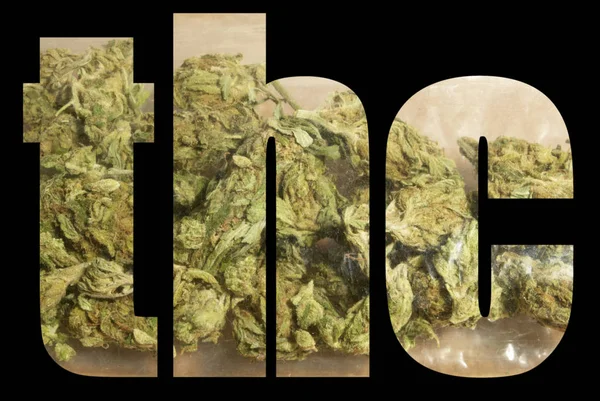 Thc Lettering Fundo Preto Com Maconha — Fotografia de Stock