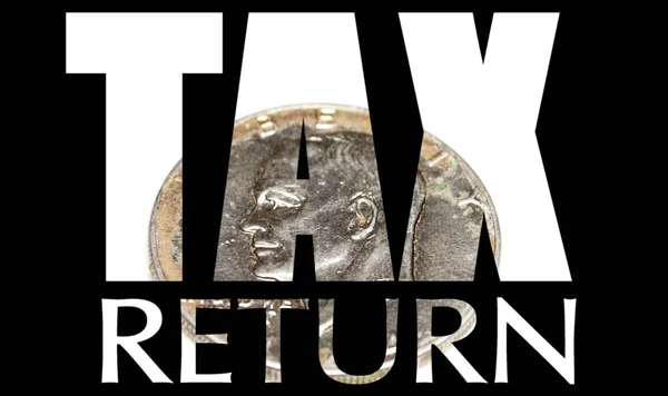 Tax Return Inscription Coin Black Background — Stock Photo, Image