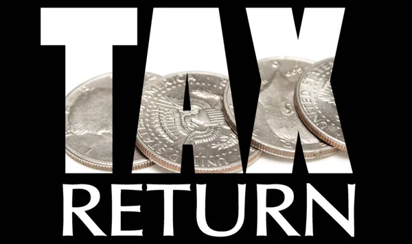 Tax Return Inscription Coins Black Background — Stock Photo, Image