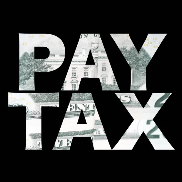 Сплатити Податковий Текст Чорному Доларовими Грошима — стокове фото