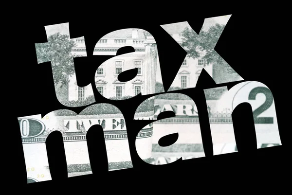 Taxman Επιγραφή Υφή Δολαρίου Μέσα Μαύρο Φόντο — Φωτογραφία Αρχείου