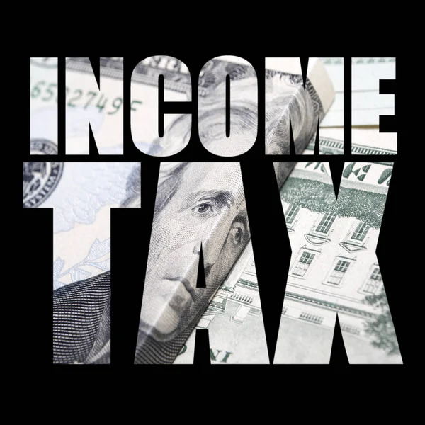 Income Tax Inscription Cash Black Background — Stock Photo, Image