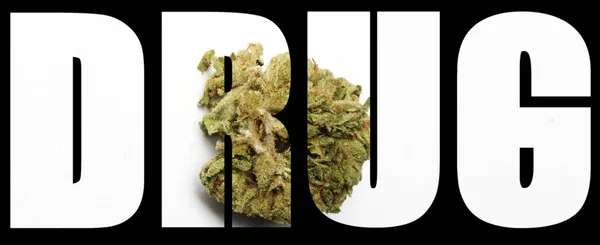 Siyah Arka Plan Üzerinde Içinde Marihuana Ile Uyuşturucu Yazıt — Stok fotoğraf
