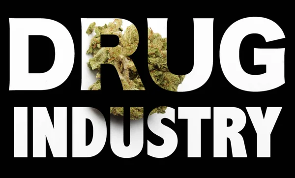 Inscriptie Drugsindustrie Met Marihuana Binnenin Zwarte Achtergrond — Stockfoto