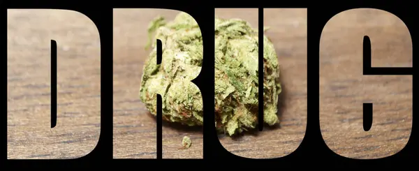 Drug Inscription Marijuana Black Background — Stock Photo, Image