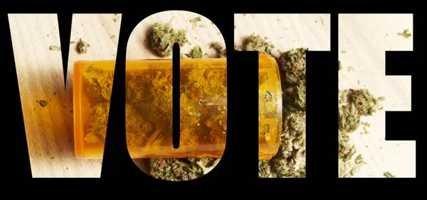 Vote Inscription Avec Marijuana Intérieur Sur Fond Noir Concept Légalisé — Photo