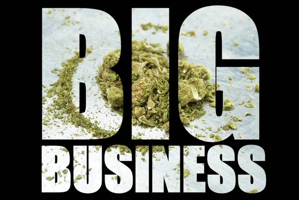 Big Business Inskription Med Marijuana Inuti Svart Bakgrund — Stockfoto