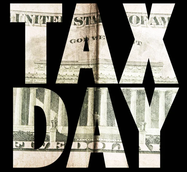 Μαύρο Φόντο Κείμενο Και Χρήματα Ημέρα Φορολογίας — Φωτογραφία Αρχείου