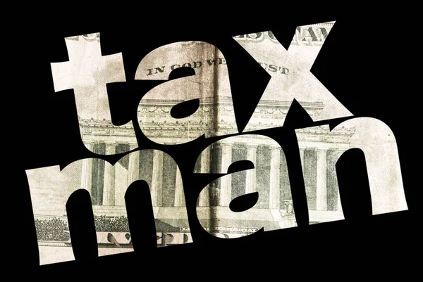 Taxman Inscrição Com Textura Dólar Dentro Fundo Preto — Fotografia de Stock