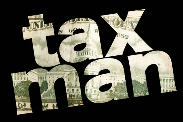 Taxman Inscrição Com Textura Dólar Dentro Fundo Preto — Fotografia de Stock