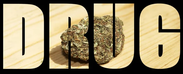 Iscrizione Droga Con Marijuana Dentro Sfondo Nero — Foto Stock