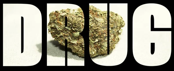 Inscripción Drogas Con Marihuana Interior Sobre Fondo Negro — Foto de Stock