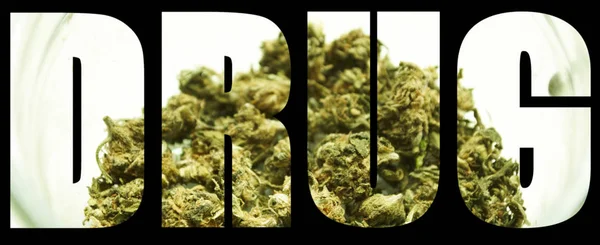 Drogenbeschriftung Mit Marihuana Drinnen Auf Schwarzem Hintergrund — Stockfoto
