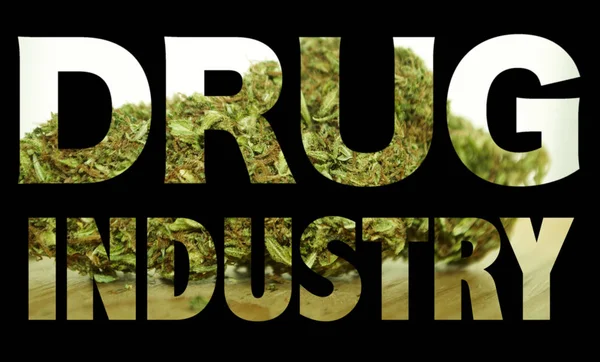 Drug Industry Inscription Marijuana Black Background — Stock Photo, Image