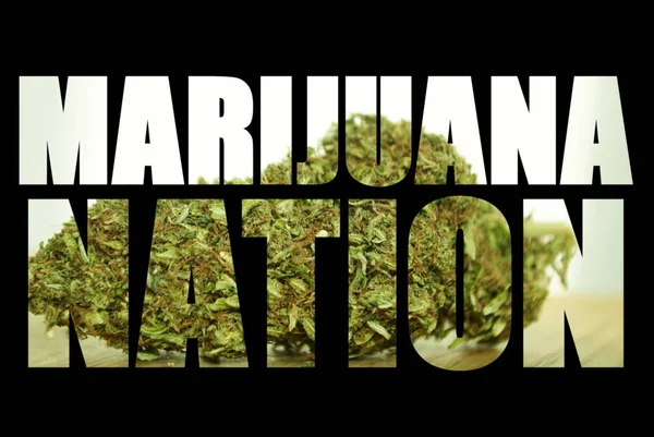 Marihuana Nation Belettering Zwarte Achtergrond Met Marihuana — Stockfoto