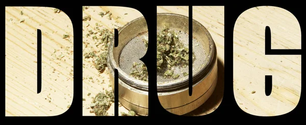 Nápis Drogy Marihuanou Uvnitř Černého Pozadí — Stock fotografie