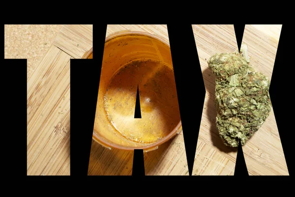 Tax Lettering Black Background Marijuana — Stock Photo, Image