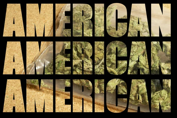 Amerikaanse Inscripties Met Marihuana Binnen Zwarte Achtergrond — Stockfoto