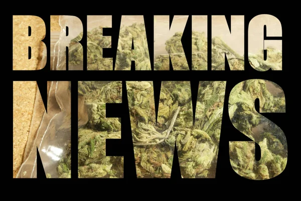 Brekend Nieuws Opschrift Met Marihuana Binnen Zwarte Achtergrond — Stockfoto