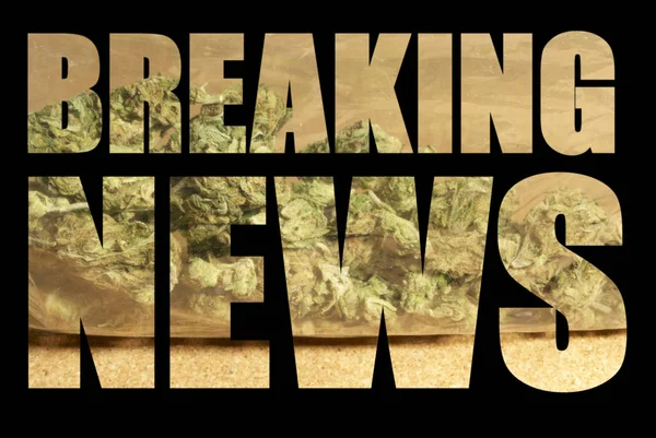 Eilmeldung Mit Marihuana Drinnen Auf Schwarzem Hintergrund — Stockfoto