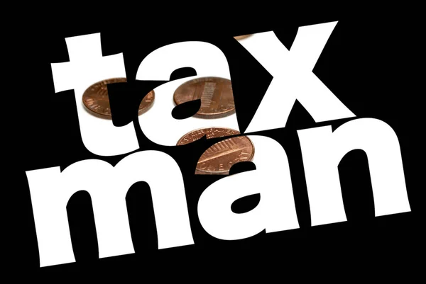 Taxman Inscriptie Met Munten Binnen Zwarte Achtergrond — Stockfoto