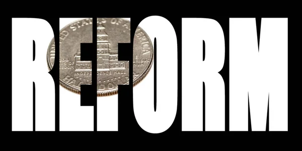 Reform Inscription Money Black Background — Stock Photo, Image