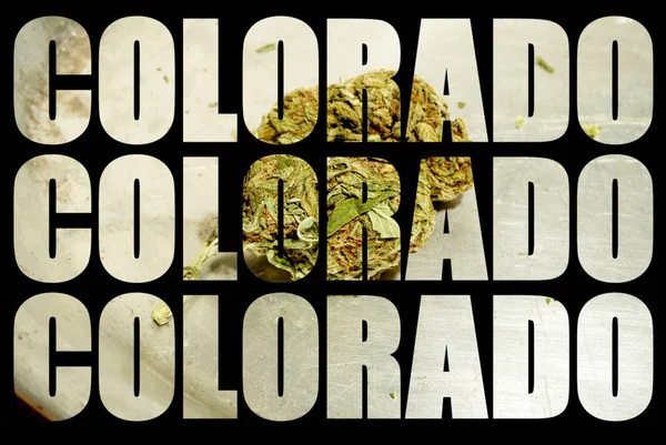 Colorado Inskriptioner Med Marihuana Inde Sort Baggrund - Stock-foto