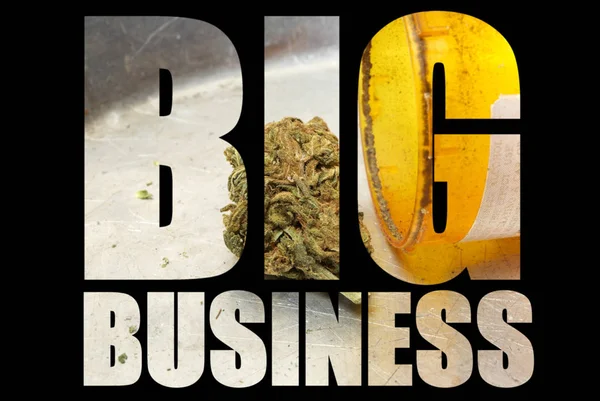 Big Business Inskription Med Marijuana Inuti Svart Bakgrund — Stockfoto