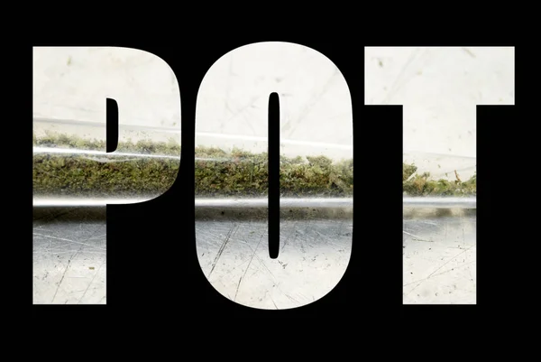 Pot Bokstäver Svart Bakgrund Med Marijuana — Stockfoto