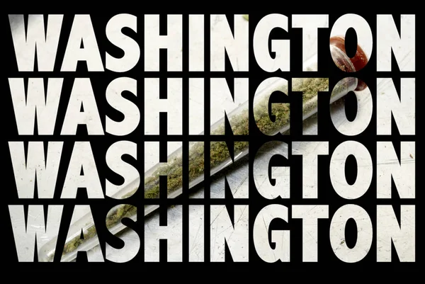 Washington Inscriptions Marijuana Black Background — Stock Photo, Image