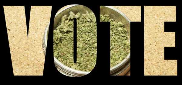 Vote Inscription Avec Marijuana Intérieur Sur Fond Noir Concept Légalisé — Photo