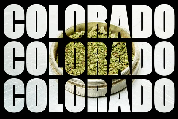 Colorado Inscriptions Marijuana Black Background — Stock Photo, Image