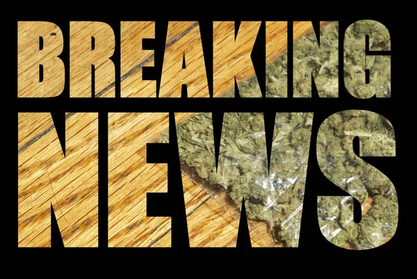 Breaking News Lettering Black Background Marijuana — Stock Photo, Image