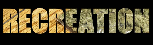 Recreation Lettering Black Background Marijuana — Stock Photo, Image