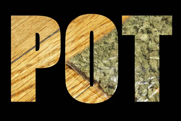 Lettrage Pot Sur Fond Noir Avec Marijuana — Photo