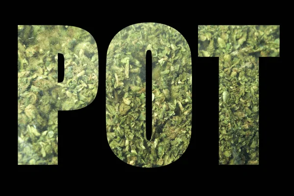 Pot Surat Latar Belakang Hitam Dengan Ganja — Stok Foto