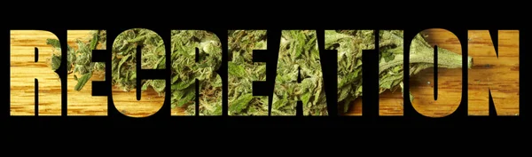 Recreatie Belettering Zwarte Achtergrond Met Marihuana — Stockfoto