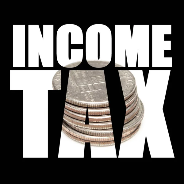 Inkomstenbelasting Inscriptie Met Munten Binnen Zwarte Achtergrond — Stockfoto