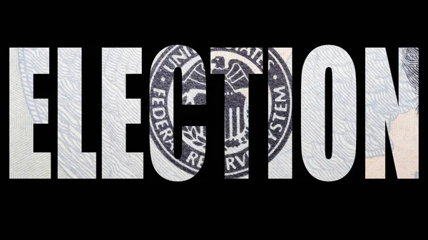 Verkiezings Inscriptie Met Dollar Textuur Binnen Zwarte Achtergrond — Stockfoto