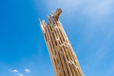 Gökyüzü arka plan ile hasarlı kurutulmuş ağaç gövde