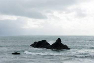 Kayalar ve sıçrayan dalgalar ile Sahil