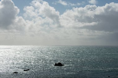 Kayalar ve sıçrayan dalgalar ile Sahil